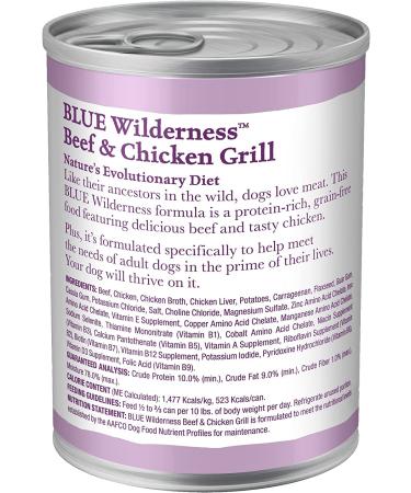 Blue Buffalo Wilderness High Protein Natural Adult Wet Dog Food 12.5 oz Cans - Beef & Chicken Variety Pack of 12 - Buy Online on GoSupps.com