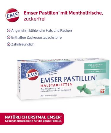 Emser Pastilles Half Tablets - Sugar-Free Menthol Freshness for Sore Throat & Cough Relief - 30 Pieces - Buy Online on GoSupps.com
