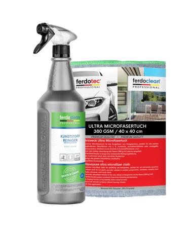 Ferdoclean SPAR SET 1L plastic cleaner + 3 x microfiber cloth |Window frame cleaner plastic window garden furniture |PVC cleaner with microfiber cloth cleaning cloth (anthracite/green) 1 piece (2-pack)