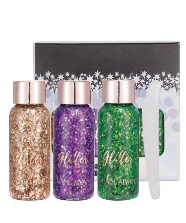 Grab the Best Body Glitter Gel | Festival Makeup with Brown Purple & Green Sequins | International Shipping Available - Buy Online on GoSupps.com