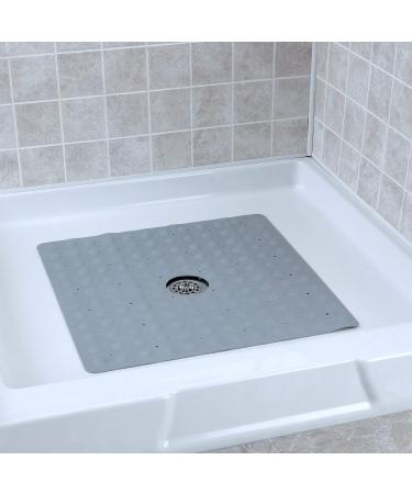 SlipX Solutions Gray Square Rubber Safety Shower Mat with Microban Protection, Reliable Slip-Resistance in Shower Stalls (21 Inch Sides, 140 Suction Cups)