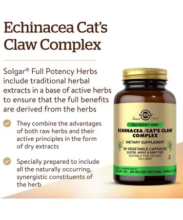Solgar Echinacea & Cat's Claw Complex - 60 Vegetable Capsules for Immune Support - Buy Online on GoSupps.com
