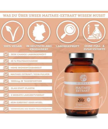Qidosha Maitake Extract Capsules - 1000mg Dual Extract 120 Vegan Capsules in Pharmacist Glass - Premium German Quality - Buy Online on GoSupps.com