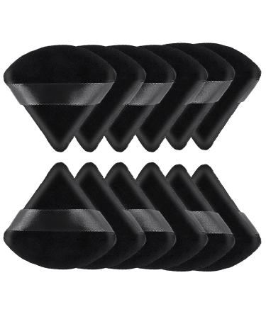 Sibba 12Pcs Triangle Shape Powder Puff Face Makeup Blenders Sponges for Loose Powder Foundation Soft Cosmetic Sponge Wet and Dry Powder Puff Pads Large Body Cotton Powder Cushion Puffs (Black) 12 PCS Black