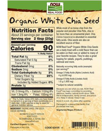 Buy Now Foods Organic White Chia Seeds 1 lb - Real Food Nutrition - Buy Online on GoSupps.com