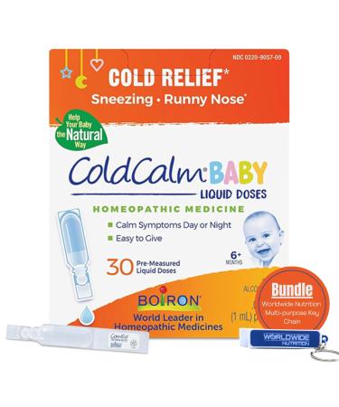 Worldwide Nutrition Bundle: Boiron ColdCalm Baby Single-Use Drops for Relief from Cold Symptoms of Sneezing Runny Nose and Nasal Congestion - Sterile and Non-Drowsy Liquid Doses - 30 Ct and Keychain