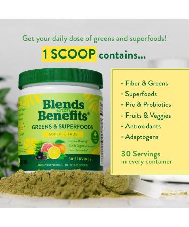 360 Nutrition Blends with Benefits Super Greens Powder w/Probiotics Digestive Enzymes Sugar & Gluten Free Plant Based Superfood Drink Mix for Gut Health Bloating Immunity Overall Health 6.35 oz Citrus - Buy Online on GoSupps.com