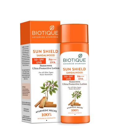 Biotique Bio Sandalwood Face & Body Sun Lotion Spf 50 Uva/Uvb Sunscreen For All Skin Types In The Sun Very Water Resistant 190ml