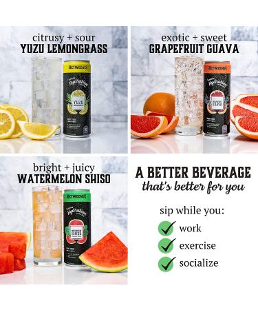 Betweener Sparkling Water & Energy Drink: Healthy Seltzer with L-Theanine, Vitamins, Electrolytes, Real Juice - Variety Pack (12 Pack) - Buy Online on GoSupps.com