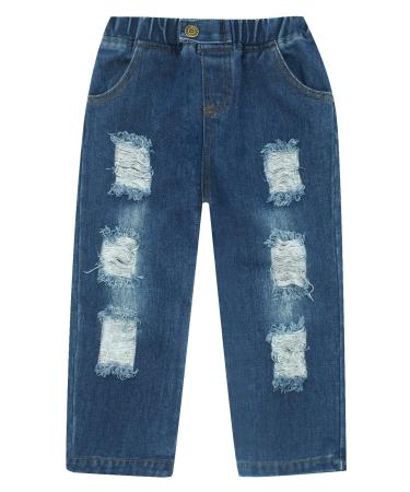 SEAUR Baby Boys Jeans Blue Ripped Jeans with Pockets Elastic Waistband Stretch Casual Trousers Denim Pants for Daily Life 18-24 Months Blue 1