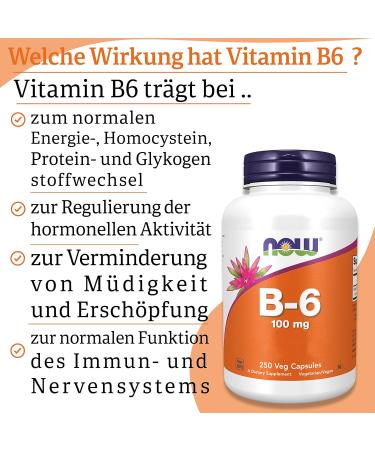 Now Foods Vitamin B6 100mg - 250 Vegan Capsules | Gluten-Free Soy-Free Non-GMO | Laboratory Tested - Buy Online on GoSupps.com