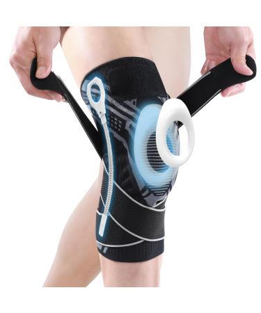 Achiou Knee Compression Sleeve for Knee Pain Adjustable Knee Brace with Side Stabilizers & Patella Gel Pad Knee Support Pad with Straps for Meniscus Tear Running Working Out Men Women Medium Grey 1