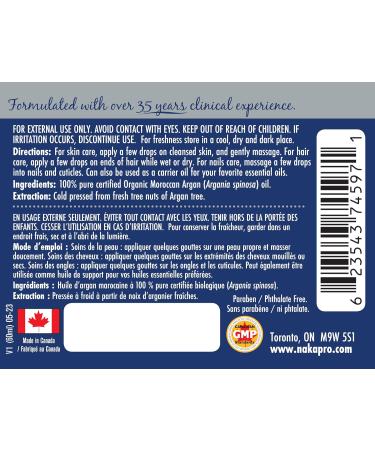 Naka Platinum Pure Moroccan Argan Oil Certified Organic Cold Pressed + UV Protected For Hair Skin and Nails Made in Canada (50+10ml FREE) - Buy Online on GoSupps.com