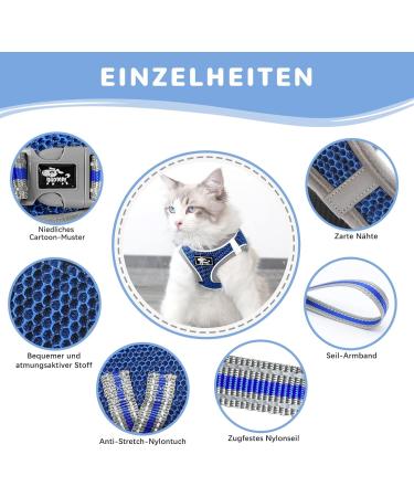 Breakout-Proof Cat Dishes with Leash | Adjustable Reflective Cat Tableware Set for Small Dogs - Navy Blue - Buy Online on GoSupps.com