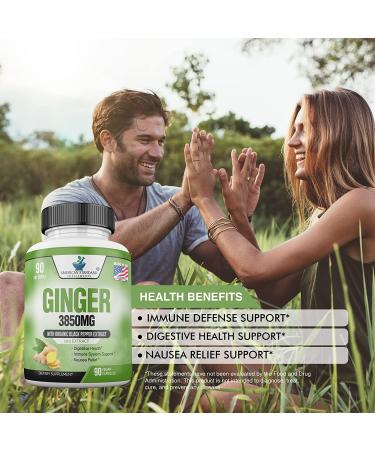 Organic Ginger Root Capsules 3850mg - Immune Support Supplement with Ginger Powder for Digestive Health - 90 Veg Capsules - Buy Online on GoSupps.com