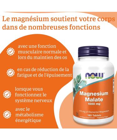 Now Foods Magnesium Malate 1 000 mg 180 Vegan Tablets Lab Tested Gluten Free Soy Free Vegetarian - Buy Online on GoSupps.com