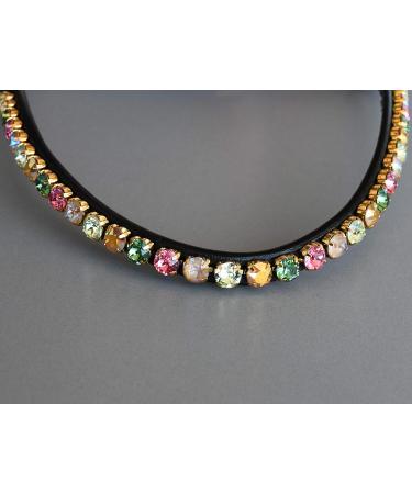 Buy Happiness Hucks Colorful Horses Forehead Straps 'Paradise' - Pink Green & Gold Curved Design Narrow Fit for Ponies - Dark Brown Leather - Buy Online on GoSupps.com