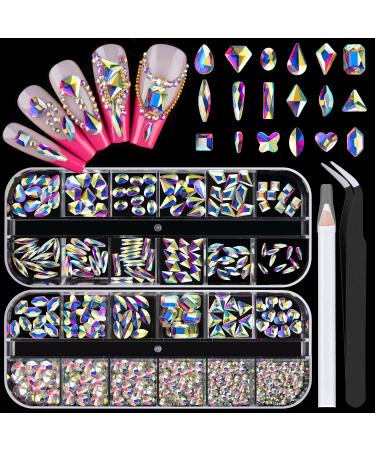 BELLEBOOST Nail Art Rhinestone Glue Gel&2 Boxes 3D Charms Accessories Kit 1, 1 PC of 15ml Rhinestone Glue(UV/LED Needed)+3D Flowers Nail Decors Gems Crystal