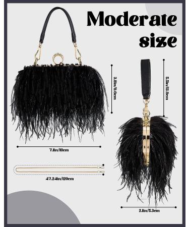 Women's Black Ostrich Feather Tote Bag - Fluffy Purse Clutch for Wedding Anniversary Party - Buy Online on GoSupps.com