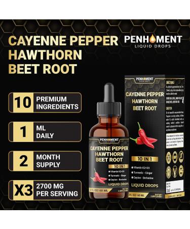 10in1 Cayenne Pepper Liquid Drops + Hawthorn Berry, Beet Root, Turmeric, Ginger and More - 2 Fl Oz - 2 Months Supply 2 Fl Oz (Pack of 1) - Buy Online on GoSupps.com