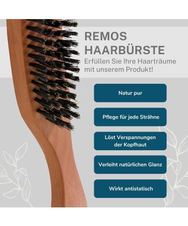 REMOS Wild Boar Bristle Hairbrush - Premium Pear Wood with Narrow Handle - Perfect for All Hair Types | International Shipping - Buy Online on GoSupps.com