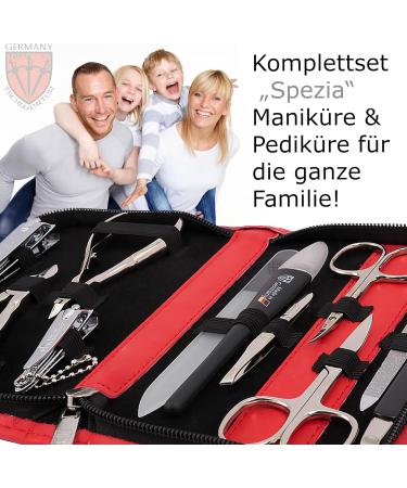 Three Swords Germany 11 PC Manicure Set Spezia | Red Real Leather Nail Kit with Scissors Tweezers & Glass Files - Buy Online on GoSupps.com