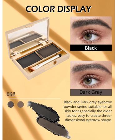 Eyebrow Powder Kit-2 Color Soft Eye Brow Tinted Powder Palette Waterproof Longlasting Dark Black/Dark Grey Brow Filler Professional Eyebrow Makeup for Older Women with Mirror Brow Brush-Set 06 06# Black+ Dark Grey - Buy Online on GoSupps.com