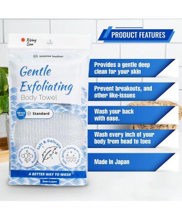 Rising Sun Deluxe Japanese Exfoliating Bath Cloth & Shower Scrub Towel for Thorough Body, Back, and Face Cleansing - Fast Drying, Rich Foam Lather, Dead Skin Cell Removal - Unisex Loofah Alternative - Buy Online on GoSupps.com
