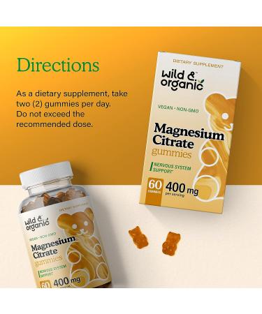 Wild & Organic Magnesium Citrate Gummies - Daily Dietary Supplement for Bone Muscle Function & Cognition - Natural Sleep & Energy Support - Vegan & Non-GMO - 400mg 60 Chews - Buy Online on GoSupps.com