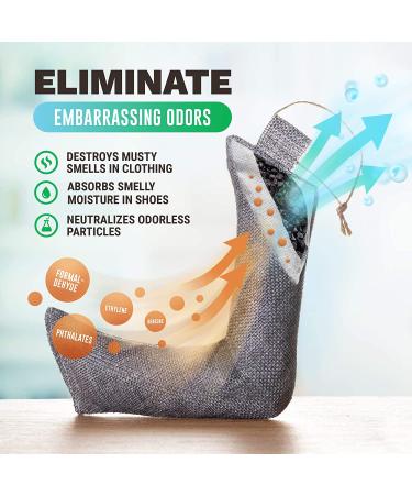 AirClear Bamboo Charcoal Shoe Deodorizer Bags - 4 Pack 3.5oz/100g | Natural Fresh Air Purifier for Shoes, Bags & Clothes | Eliminate Odors & Harmful Particles | Grey Color - Buy Online on GoSupps.com