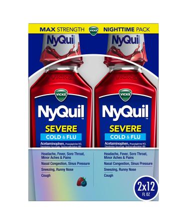 Vicks NyQuil SEVERE Nighttime Relief of Cough Cold  Flu Relief Sore Throat Fever  Congestion Relief Berry Flavor Twin Pack 12 FL OZ NyQuil SEVERE Twin Pack