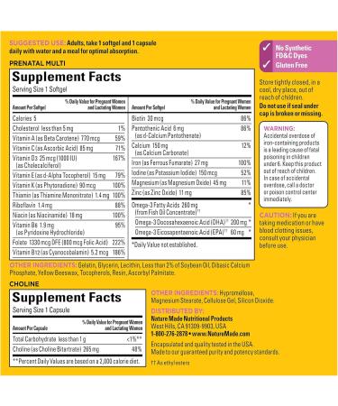 Nature Made Prenatal Vitamins with DHA & Choline - 60 Softgels for Women | Folic Acid & Nutritional Support - Buy Online on GoSupps.com