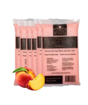 Paraffin Wax refill by Fleur De Spa - Infused with Acai, Coconut oil, Jojoba and Aloe USA Made (True Peach, 6 pound box) True Peach 1 Pound (Pack of 6)