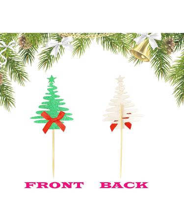 TSJ 18 PCS Christmas Tree Cupcake Toppers Christmas Cake Toppers Glitter Cupcake Picks Cake Decorations Christmas Party Supplies Green+gold+silver - Buy Online on GoSupps.com
