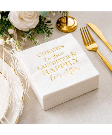 Crisky 50 Count Bridal Shower Napkins Disposable Cocktail Napkins 3-Ply Gold Foil Text Beverage Napkins for Engagement Party Decorations & Wedding Shower - Buy Online on GoSupps.com