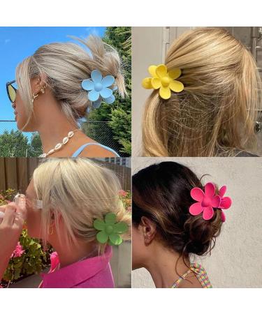 6 Large Flower Hair Clips for Women - Slipproof Matt Claws in 6 Colors - Perfect Plastic Hair Clamps for All Hairstyles - Buy Online on GoSupps.com