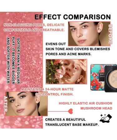 Mushroom Head Air Cushion CC Cream Full Coverage Liquid Foundation Oil Control Concealer Lasting Moisturizing BB Cream Loose Setting Face Powder Moisturizer Base Primer Makeup with Makeup Sponge - Buy Online on GoSupps.com