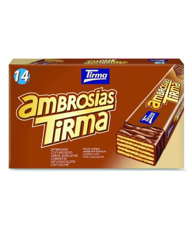 Tirma Tirma Pack of 14 Waffle Bars with Whole Milk Chocolate - Filled with Hazelnut Cream - 301g - Delicate Cream Filling - Vegetarian - Individually Wrapped - Perfect as a Party Snack
