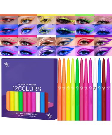  Vibhgtf UV Fluorescent Eyeliner 12 Liquid Colours | Waterproof Quick Dry High Pigmentation Makeup Kit for Festival Party Club Halloween Stage - Buy Online on GoSupps.com