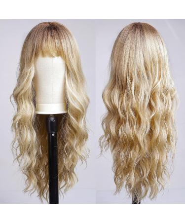 KOME Ombre Blonde Long Wavy Wig with Bangs - Synthetic Wig for Women - Ideal for Party, Cosplay, Daily Use - 24IN - Buy Online on GoSupps.com