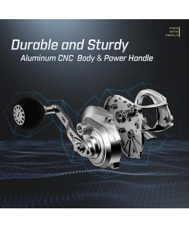 Piscifun Alijoz Baitcasting Reel Size 300 | Aluminum Frame, 33Lbs Max Drag, 5.9:1/8.1:1 Gear Ratio | Freshwater & Saltwater Casting Reel in Gray & Golden - 8.1:1 Right Hand Retrieve - Buy Online on GoSupps.com