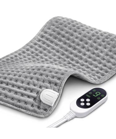 Electric Heating Pad for Back Shoulder Neak Waist Pain  12''x24'' Heating Pad for Cramps Relief  9 Temperature Settings and 4 Safe Auto Shut Off  Machine-Washable Grey Heating Pad
