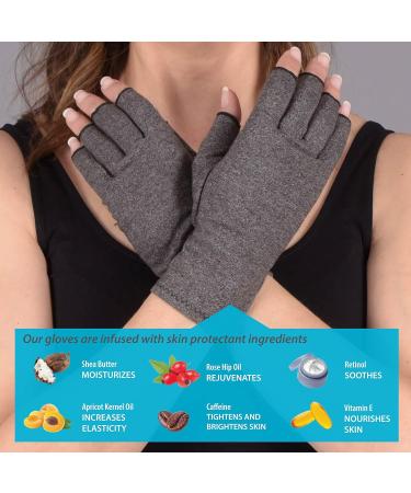 Skineez Compression Gloves - Medical Grade Fingerless Design for Arthritis Carpal Tunnel & Tendonitis Relief Moisturizing Benefits One Size Gray - International Shipping Available - Buy Online on GoSupps.com