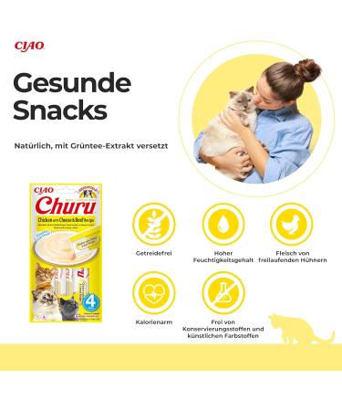 Inaba Churu Cat Snacks - Hand Feed Puree Sticks with Chicken & Cheese Beef - 4 Sticks x 14g - International Shipping Available - Buy Online on GoSupps.com