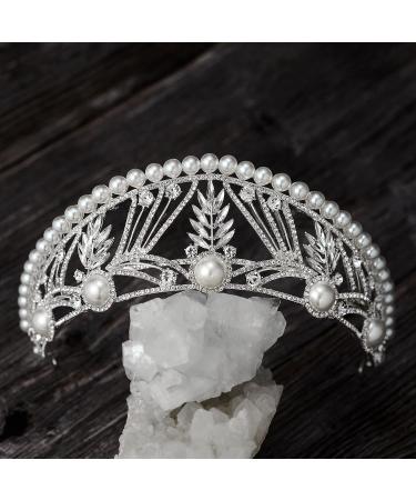 SWEETV Arabella Pearl Wedding Tiara for Bride - Rhinestone Crown for Women | Baroque Queen Crown Hair Accessory for Prom & Quinceanera - Buy Online on GoSupps.com