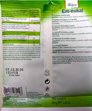 Soothing Eucalyptus Symphony: Dr. Soldan Em-Eukal Lozenges 50g - Natural Relief for Cough & Throat - Buy Online on GoSupps.com