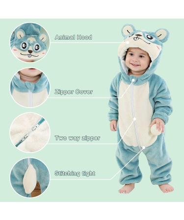 COOKY.D Baby Hooded Rompers | Winter Flannel Jumpsuit Pajamas | 3-6 Months Hamster Design - Buy Online on GoSupps.com