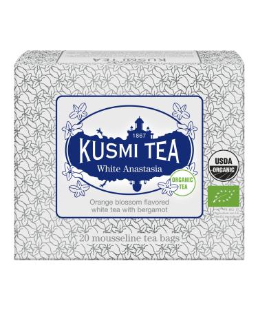Kusmi Tea - White Anastasia (Organic Tea) - Orange blossom-flavoured White Tea with Bergamot - 20 Muslin Tea Bags