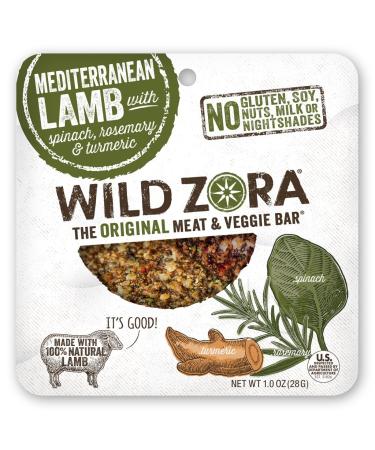 Wild Zora Meat & Veggie Bars Mediterranean Lamb 10-Pack 100% Grass Fed Lamb Healthy Jerky Paleo Snacks AIP Friendly Gluten Free Soy Free High Protein No Added Sweetener Lamb Jerky Snacks