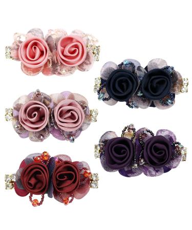 inSowni 5 Pack Glitter Rhinestone French Barrettes with Rose Flower Snap Hair Clips - Women's Accessories - Buy Online on GoSupps.com